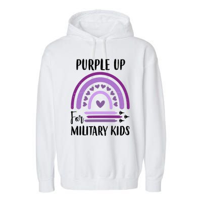 Military Purple Up Rainbow Heart Garment-Dyed Fleece Hoodie