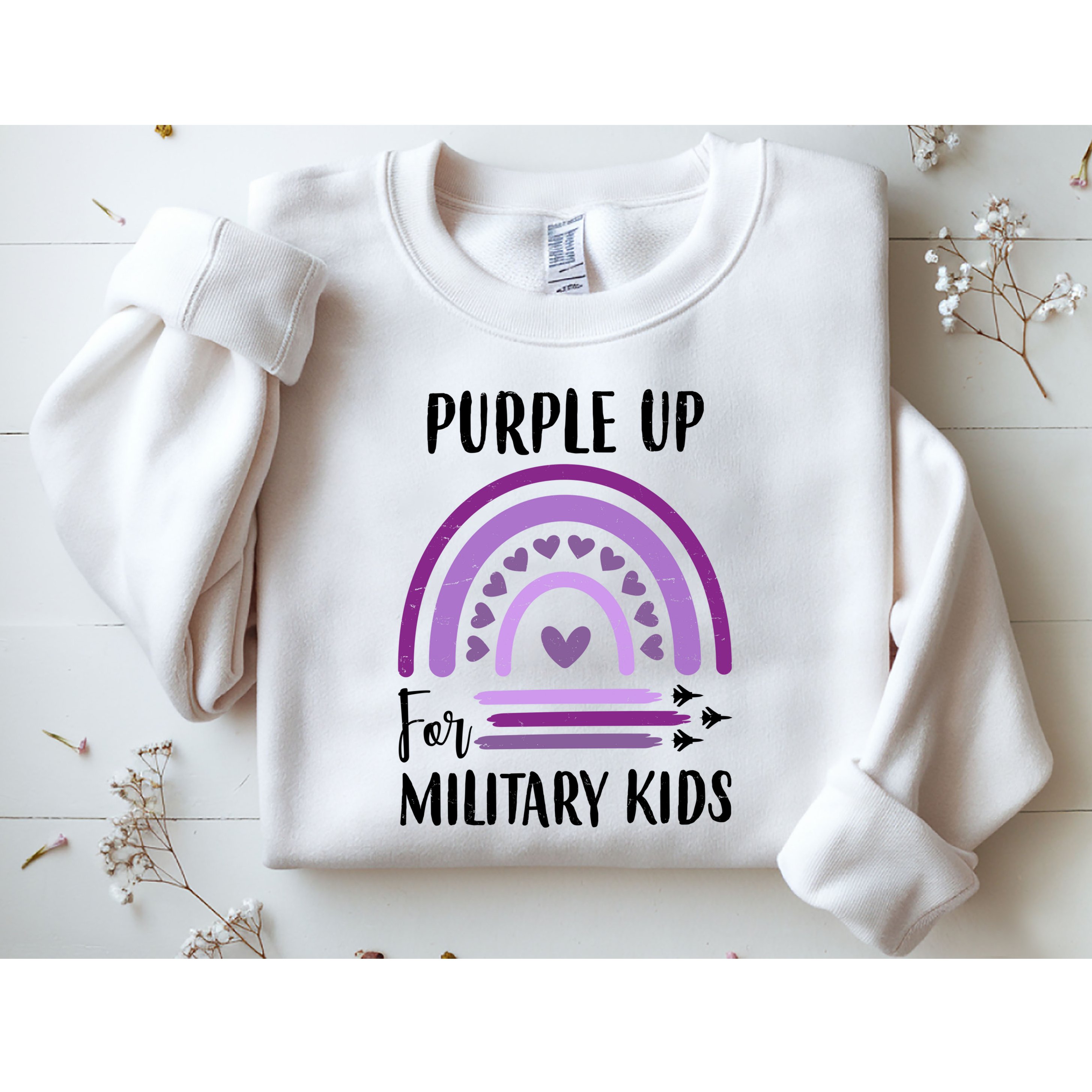 Military Purple Up Rainbow Heart Sweatshirt