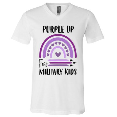 Military Purple Up Rainbow Heart V-Neck T-Shirt