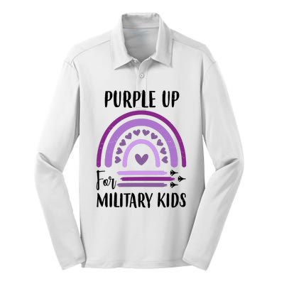 Military Purple Up Rainbow Heart Silk Touch Performance Long Sleeve Polo