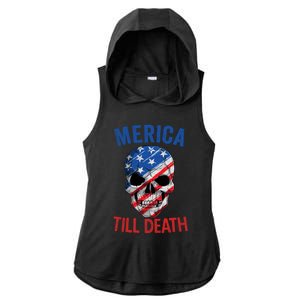 Merica Patriotic Usa Skull American Flag 4th Of July Gift Ladies PosiCharge Tri-Blend Wicking Draft Hoodie Tank