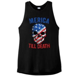 Merica Patriotic Usa Skull American Flag 4th Of July Gift Ladies PosiCharge Tri-Blend Wicking Tank