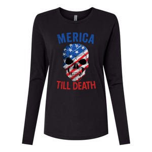 Merica Patriotic Usa Skull American Flag 4th Of July Gift Womens Cotton Relaxed Long Sleeve T-Shirt