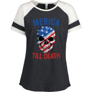 Merica Patriotic Usa Skull American Flag 4th Of July Gift Enza Ladies Jersey Colorblock Tee