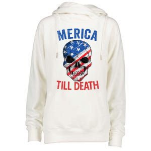 Merica Patriotic Usa Skull American Flag 4th Of July Gift Womens Funnel Neck Pullover Hood