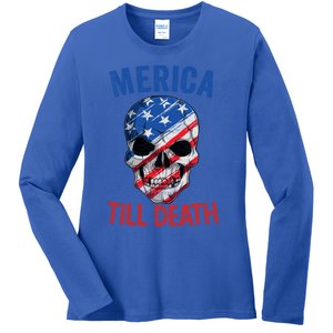 Merica Patriotic Usa Skull American Flag 4th Of July Gift Ladies Long Sleeve Shirt