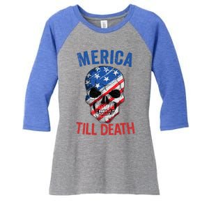 Merica Patriotic Usa Skull American Flag 4th Of July Gift Women's Tri-Blend 3/4-Sleeve Raglan Shirt