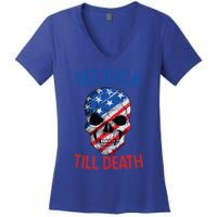 Merica Patriotic Usa Skull American Flag 4th Of July Gift Women's V-Neck T-Shirt