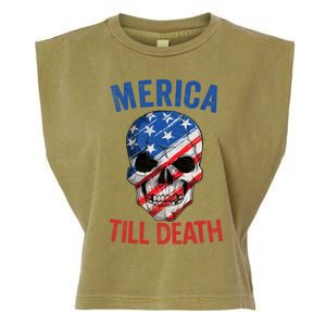 Merica Patriotic Usa Skull American Flag 4th Of July Gift Garment-Dyed Women's Muscle Tee