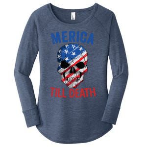 Merica Patriotic Usa Skull American Flag 4th Of July Gift Women's Perfect Tri Tunic Long Sleeve Shirt