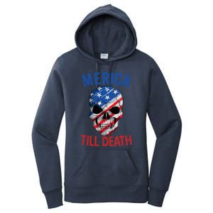 Merica Patriotic Usa Skull American Flag 4th Of July Gift Women's Pullover Hoodie