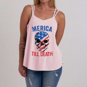 Merica Patriotic Usa Skull American Flag 4th Of July Gift Women's Strappy Tank