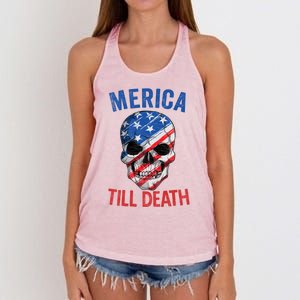 Merica Patriotic Usa Skull American Flag 4th Of July Gift Women's Knotted Racerback Tank