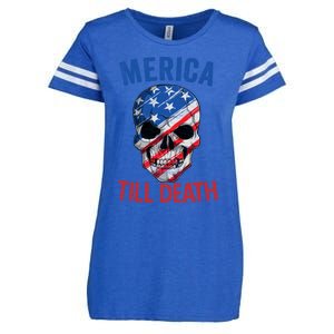 Merica Patriotic Usa Skull American Flag 4th Of July Gift Enza Ladies Jersey Football T-Shirt