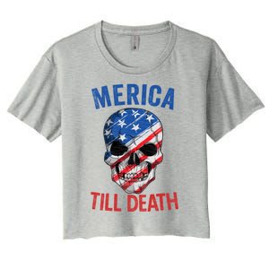 Merica Patriotic Usa Skull American Flag 4th Of July Gift Women's Crop Top Tee