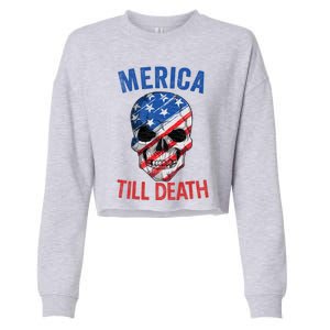 Merica Patriotic Usa Skull American Flag 4th Of July Gift Cropped Pullover Crew