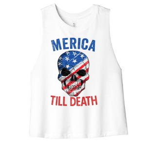 Merica Patriotic Usa Skull American Flag 4th Of July Gift Women's Racerback Cropped Tank