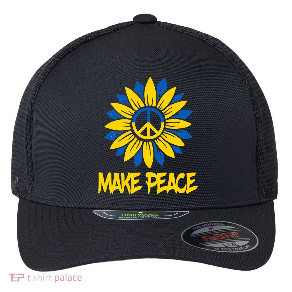 Make Peace Ukraine Strong Sunflower Flexfit Unipanel Trucker Cap