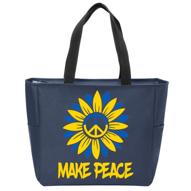 Make Peace Ukraine Strong Sunflower Zip Tote Bag