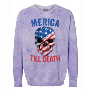 Merica Patriotic Usa Skull American Flag 4th Of July Great Gift Colorblast Crewneck Sweatshirt