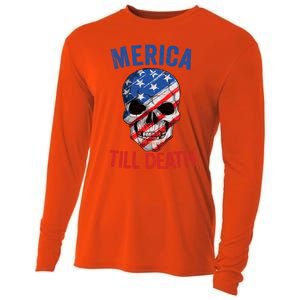 Merica Patriotic Usa Skull American Flag 4th Of July Great Gift Cooling Performance Long Sleeve Crew