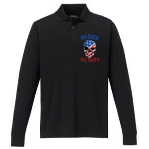 Merica Patriotic Usa Skull American Flag 4th Of July Great Gift Performance Long Sleeve Polo