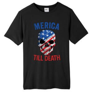 Merica Patriotic Usa Skull American Flag 4th Of July Great Gift Tall Fusion ChromaSoft Performance T-Shirt