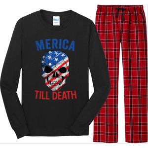 Merica Patriotic Usa Skull American Flag 4th Of July Great Gift Long Sleeve Pajama Set