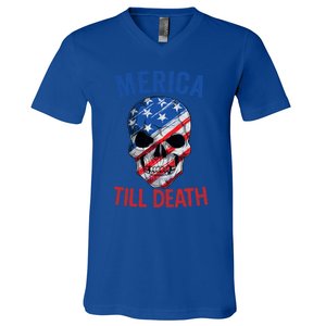 Merica Patriotic Usa Skull American Flag 4th Of July Great Gift V-Neck T-Shirt