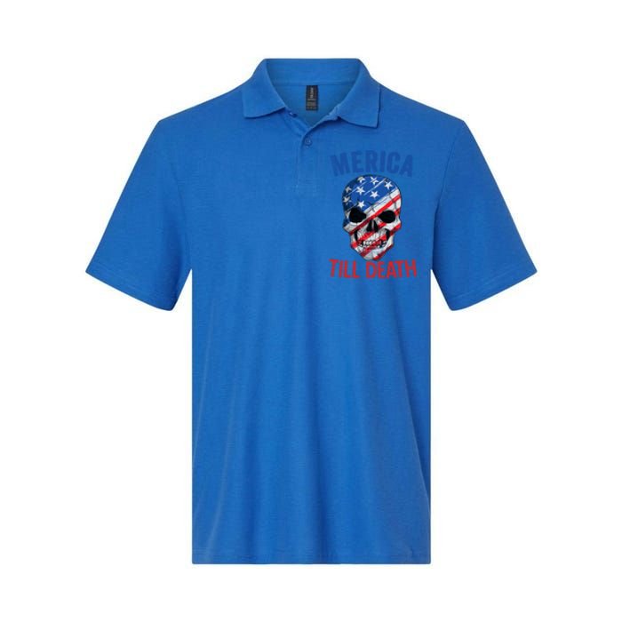 Merica Patriotic Usa Skull American Flag 4th Of July Great Gift Softstyle Adult Sport Polo