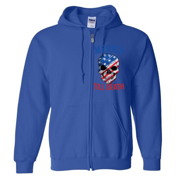 Merica Patriotic Usa Skull American Flag 4th Of July Great Gift Full Zip Hoodie