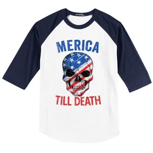 Merica Patriotic Usa Skull American Flag 4th Of July Great Gift Baseball Sleeve Shirt