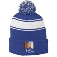 Melanin Pisces Vibes Only Zodiac Sign For Black Funny Gift Stripe Pom Pom Beanie