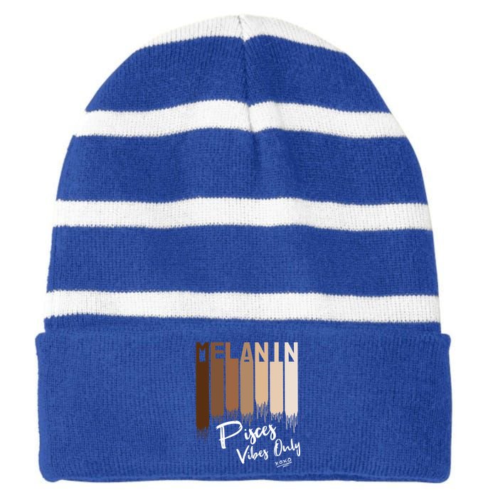 Melanin Pisces Vibes Only Zodiac Sign For Black Funny Gift Striped Beanie with Solid Band