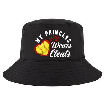 My Princess Wears Cleats Softball Mom Dad Funny Softball Funny Gift Cool Comfort Performance Bucket Hat