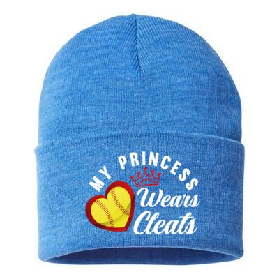 My Princess Wears Cleats Softball Mom Dad Funny Softball Funny Gift Sustainable Knit Beanie