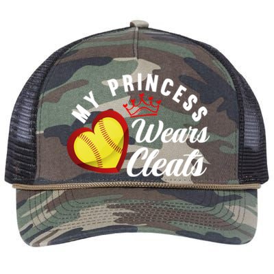 My Princess Wears Cleats Softball Mom Dad Funny Softball Funny Gift Retro Rope Trucker Hat Cap