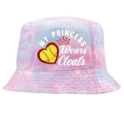 My Princess Wears Cleats Softball Mom Dad Funny Softball Funny Gift Tie-Dyed Bucket Hat