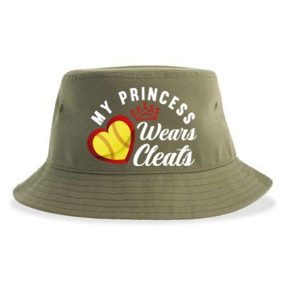 My Princess Wears Cleats Softball Mom Dad Funny Softball Funny Gift Sustainable Bucket Hat