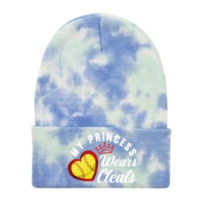 My Princess Wears Cleats Softball Mom Dad Funny Softball Funny Gift Tie Dye 12in Knit Beanie