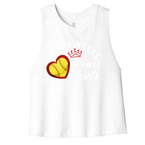 My Princess Wears Cleats Softball Mom Dad Funny Softball Funny Gift Women's Racerback Cropped Tank