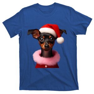 Miniature Pinscher With Santa Hat Christmas Dog Owner Mom Gift T-Shirt