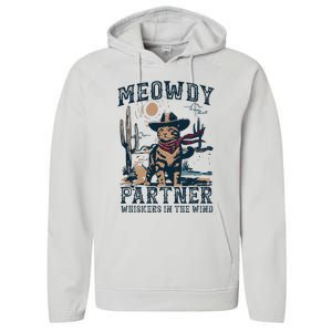 Meowdy Partner Whiskers In The Wind Humor Cool Cowboy Cat Performance Fleece Hoodie