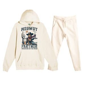 Meowdy Partner Whiskers In The Wind Humor Cool Cowboy Cat Premium Hooded Sweatsuit Set