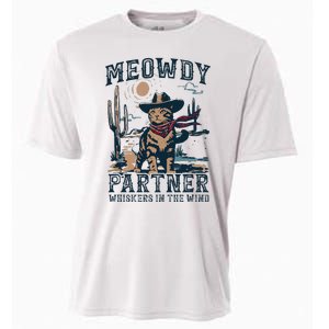 Meowdy Partner Whiskers In The Wind Humor Cool Cowboy Cat Cooling Performance Crew T-Shirt