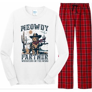 Meowdy Partner Whiskers In The Wind Humor Cool Cowboy Cat Long Sleeve Pajama Set