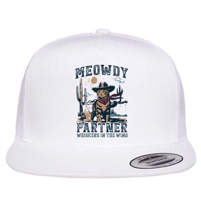 Meowdy Partner Whiskers In The Wind Humor Cool Cowboy Cat Flat Bill Trucker Hat