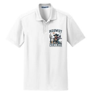 Meowdy Partner Whiskers In The Wind Humor Cool Cowboy Cat Dry Zone Grid Polo