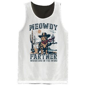 Meowdy Partner Whiskers In The Wind Humor Cool Cowboy Cat Mesh Reversible Basketball Jersey Tank