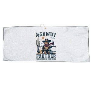 Meowdy Partner Whiskers In The Wind Humor Cool Cowboy Cat Large Microfiber Waffle Golf Towel